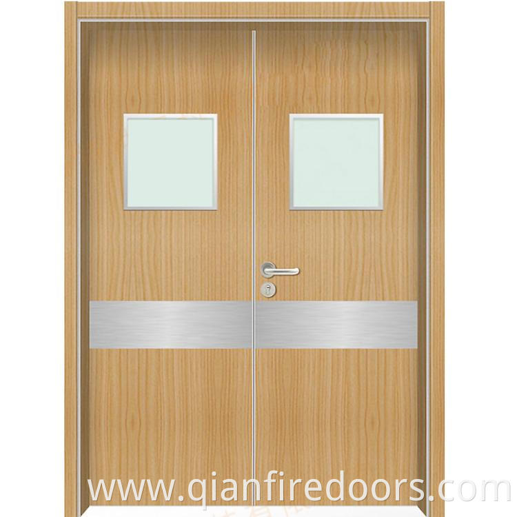 Hospital doors laminated design walnut front office interior wood glass door italian